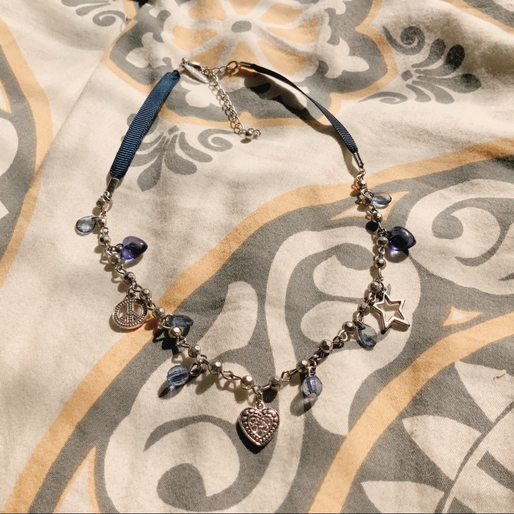 Aeropostal blue ribbon silver charm neckla…